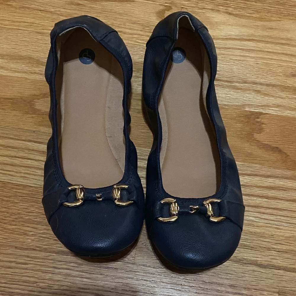 Dressbarn Black Flats with Gold Buckle